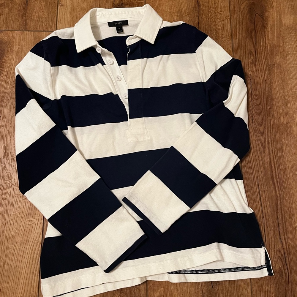 New J Crew Classic Rugby Stripe shirt size M navy and white